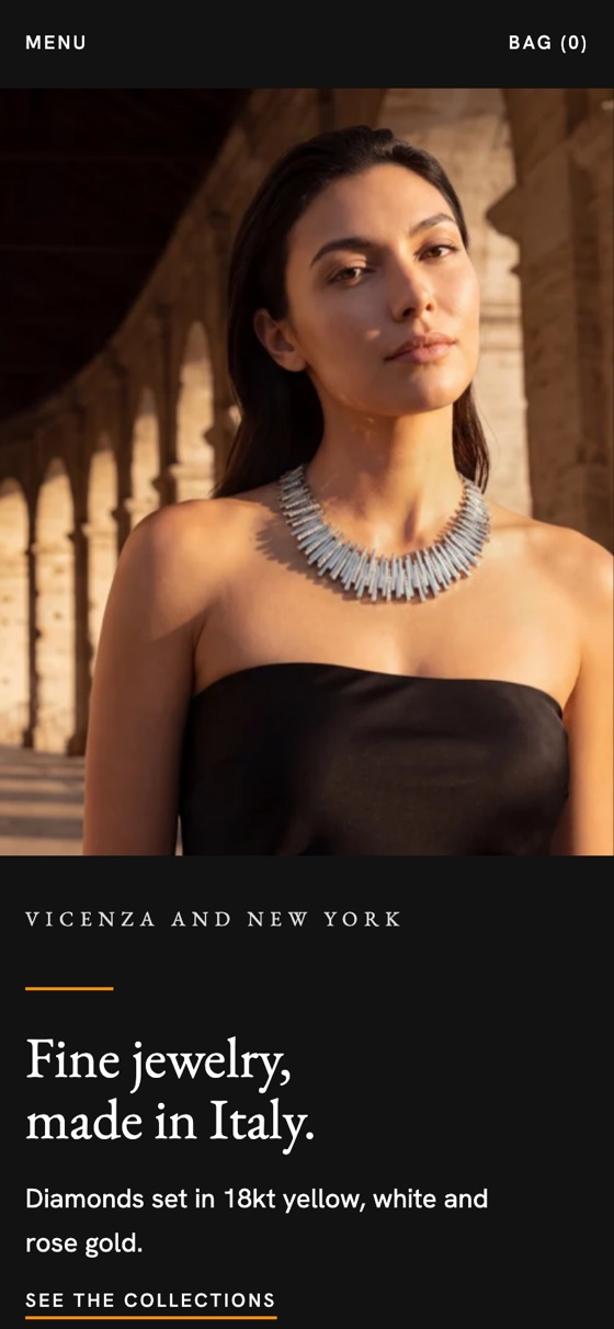 An Italian jewelry house website on a phone
