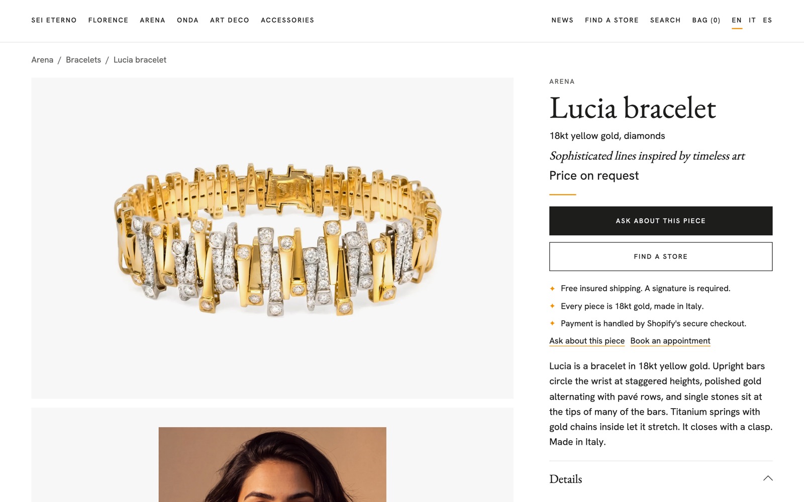 An Italian jewelry house product page