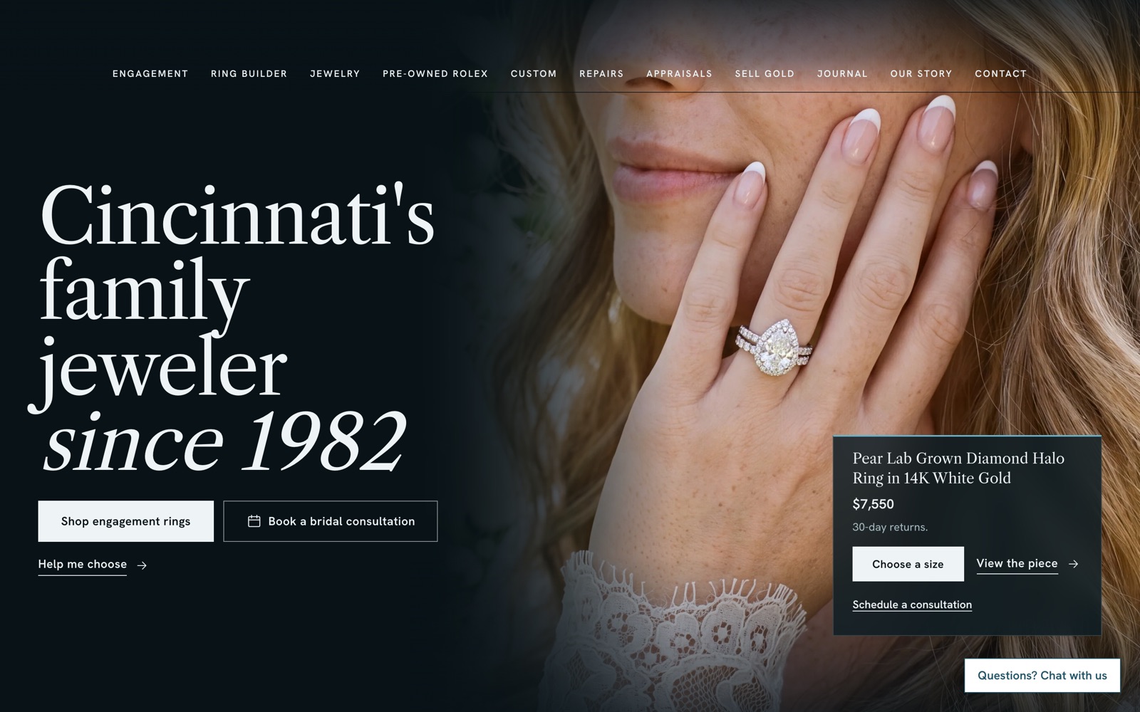 Geraci Fine Jewelry website, home page